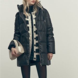 Zara WIND PROTECTION FAUX LEATHER PUFFER COAT